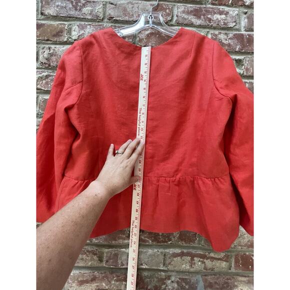 Talbots Linen Collarless Blazer Peplum Size 16P Orange Invisible Closure Petite - Picture 8 of 11
